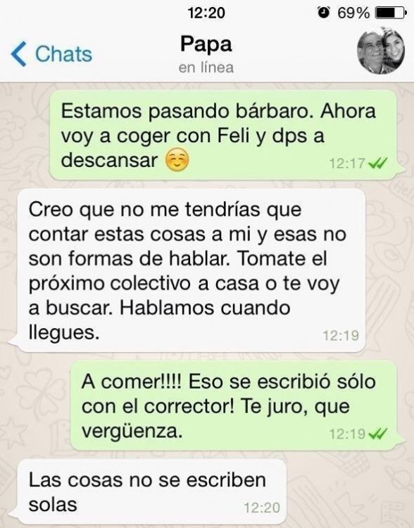 Mensaje de whatsapp trolleado por autocorrector que hace enojar a papá 