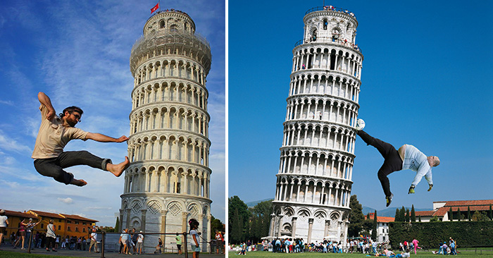 Fotos Divertidas Sujetando La Torre Inclinada De Pisa