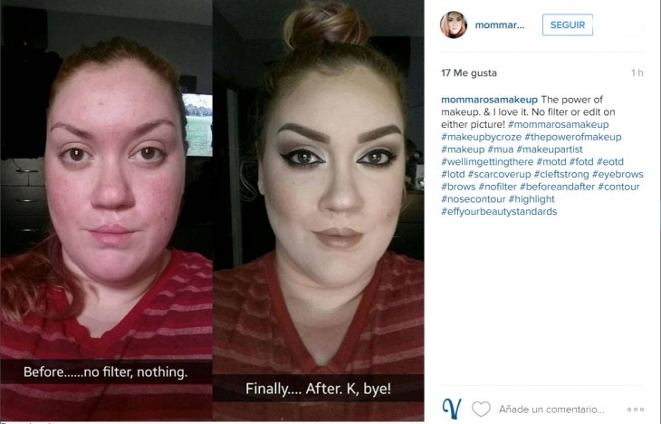 maquillaje antes y después de haberse marcado