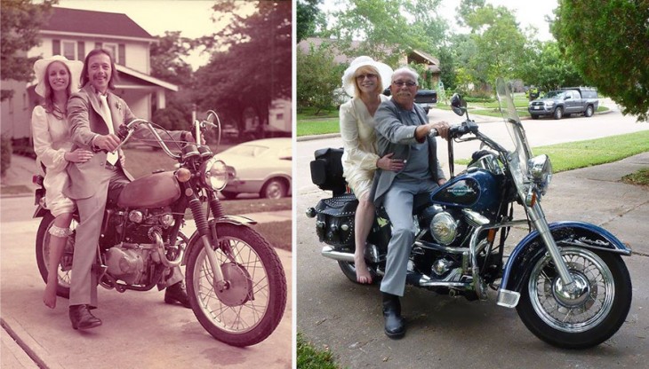 pareja celebra 40 aniversario con fotos recreadas 1975-2015