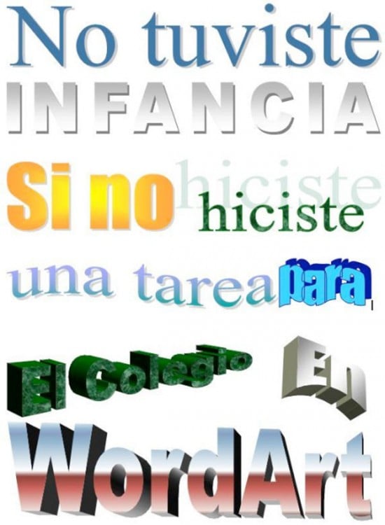 Frase echa con las diferentes letras de Word art 