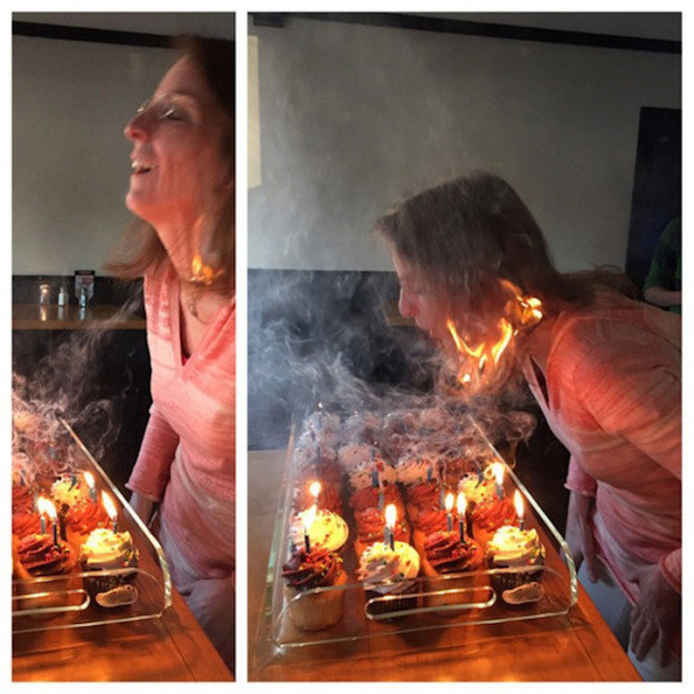 mujer se le quemó el cabello el día de su cumpleaños