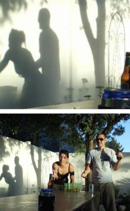Fotos recortadas: Dos personas jugando en una mesa, la sombra parece que están haciendo otra cosa