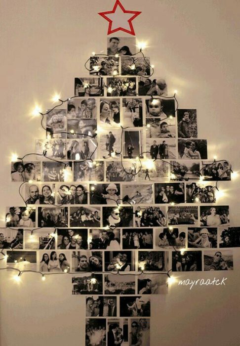 árbol de navidad hecho de fotos