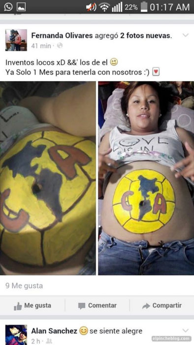 mujer embarazada con la panza del américa